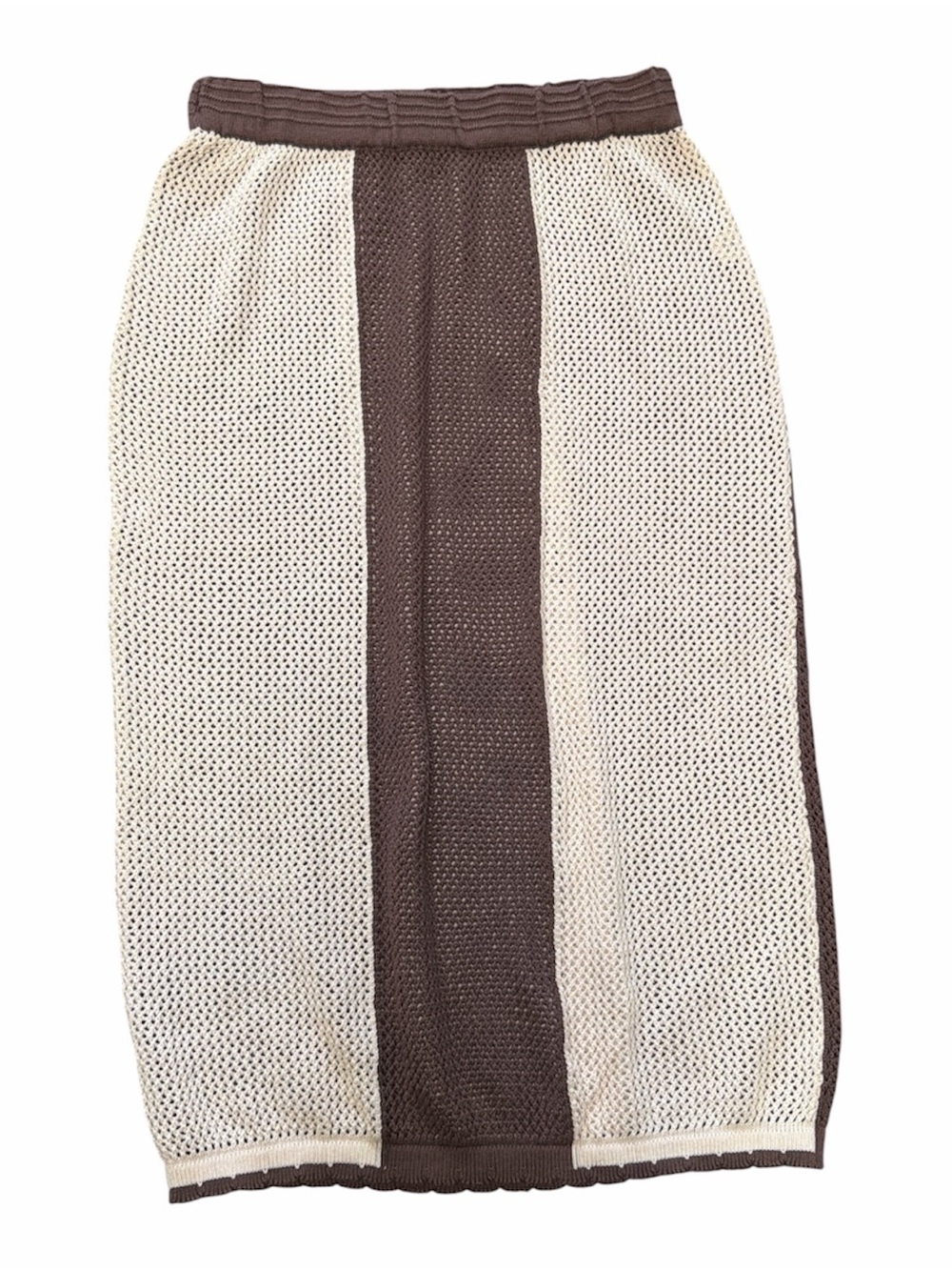 Anthropologies Mahila Two-Tone Crochet Knit Midi Skirt in Brown+Cream coverup M - Picture 3 of 6